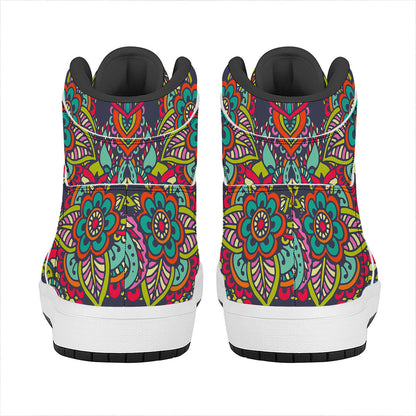 Colorful Floral Mandala Print High Top Leather Sneakers