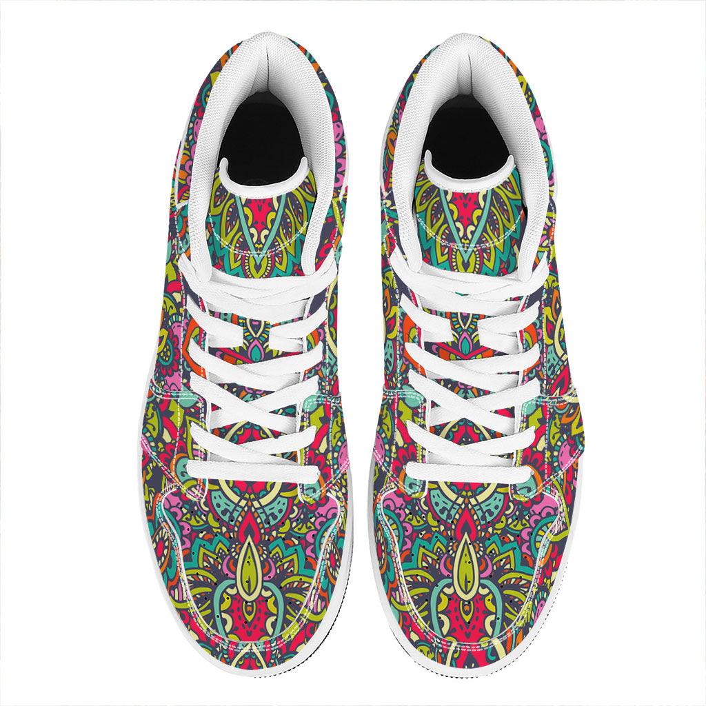 Colorful Floral Mandala Print High Top Leather Sneakers