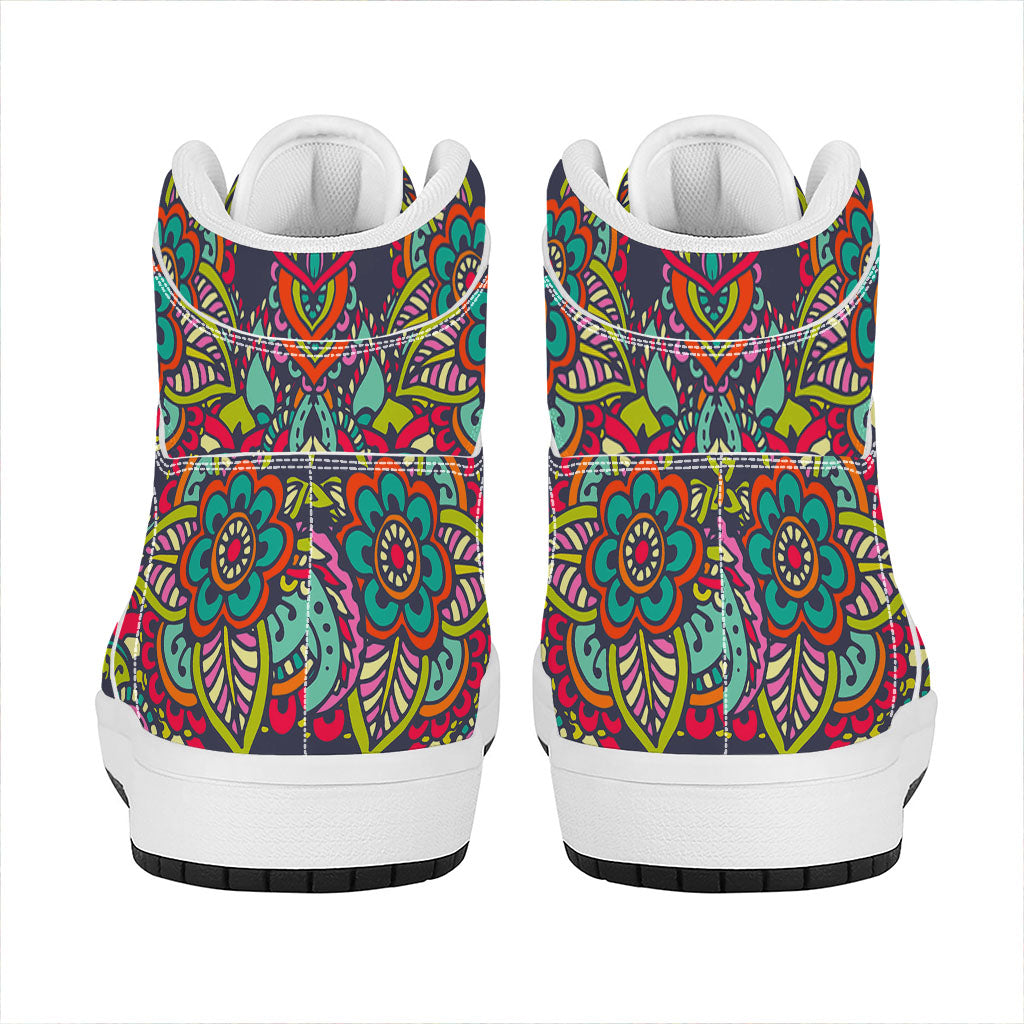 Colorful Floral Mandala Print High Top Leather Sneakers