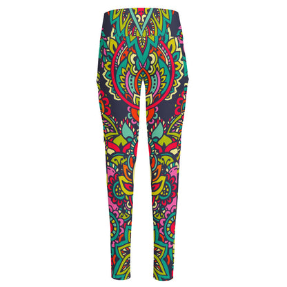 Colorful Floral Mandala Print High-Waisted Pocket Leggings