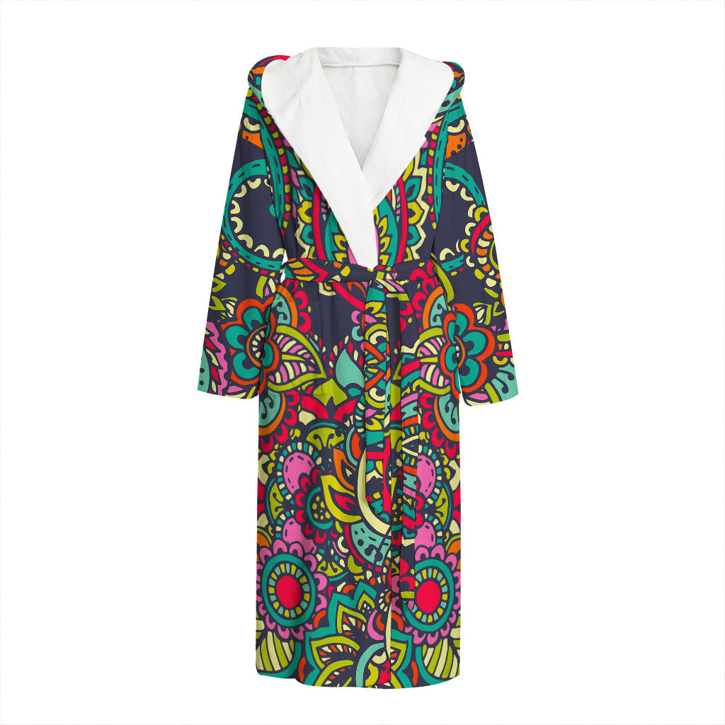 Colorful Floral Mandala Print Hooded Bathrobe