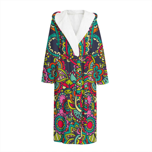 Colorful Floral Mandala Print Hooded Bathrobe