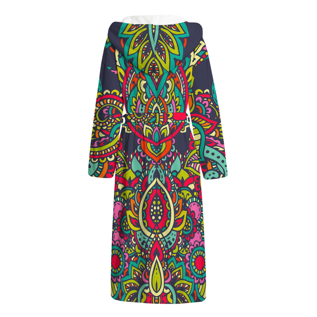 Colorful Floral Mandala Print Hooded Bathrobe