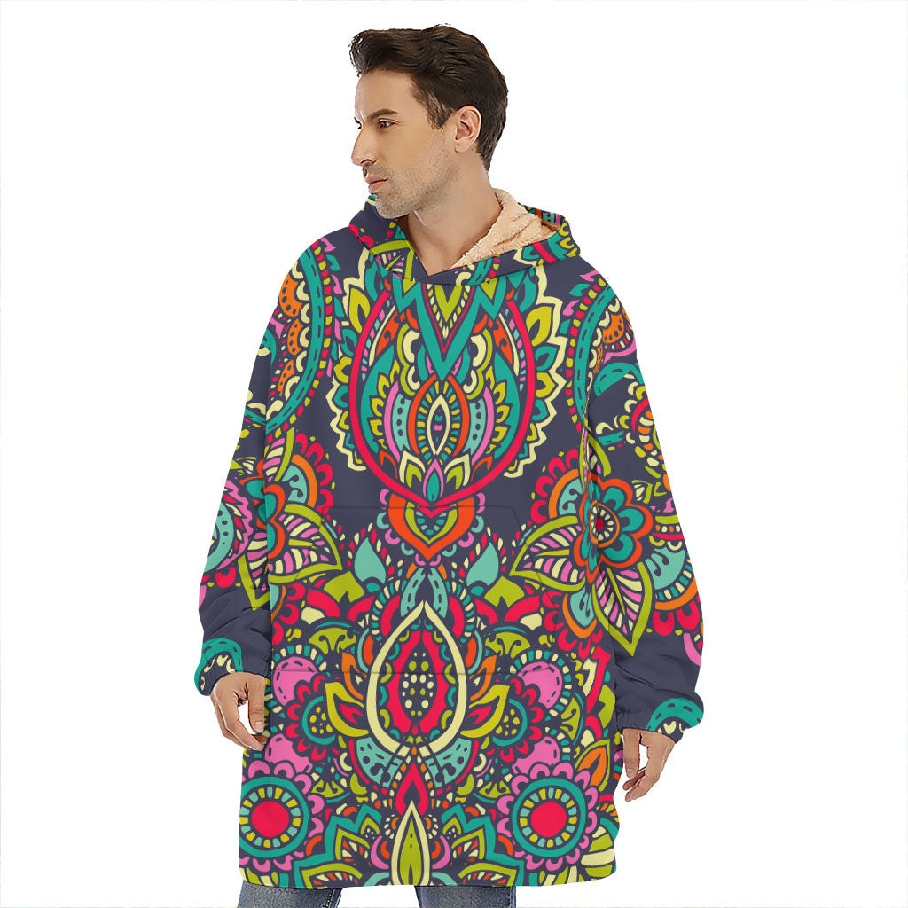 Colorful Floral Mandala Print Hoodie Blanket