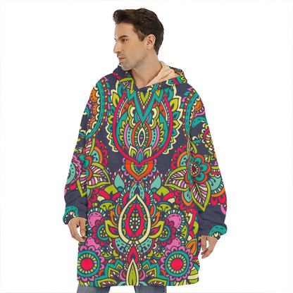 Colorful Floral Mandala Print Hoodie Blanket