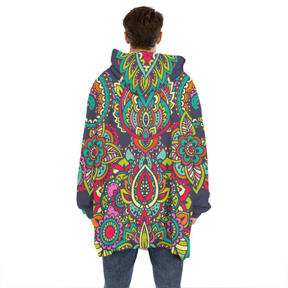 Colorful Floral Mandala Print Hoodie Blanket
