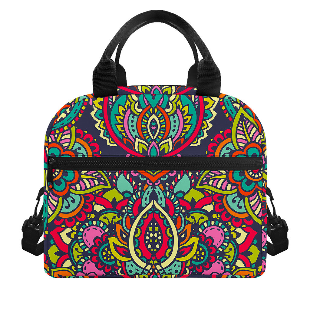 Colorful Floral Mandala Print Insulated Lunch Bag