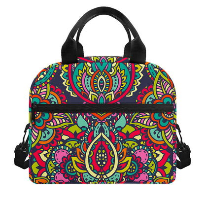 Colorful Floral Mandala Print Insulated Lunch Bag