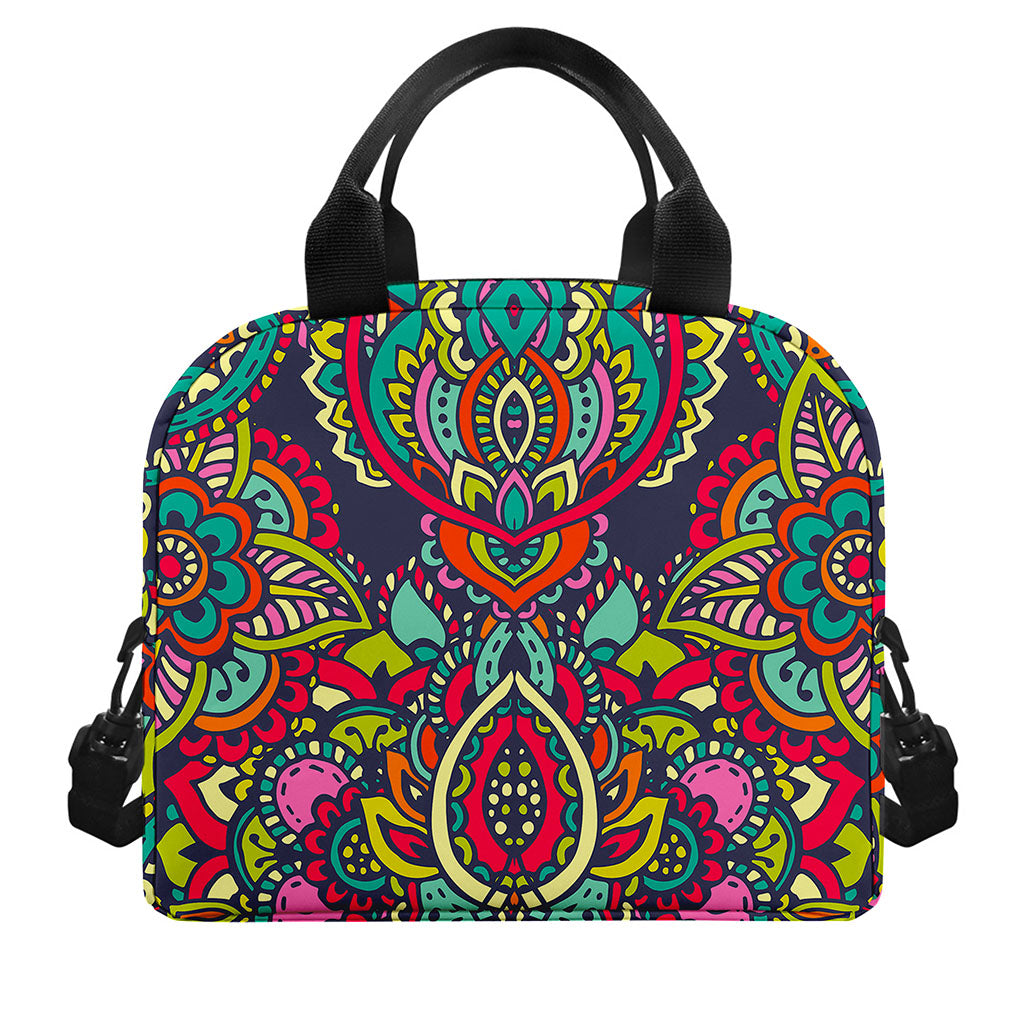 Colorful Floral Mandala Print Insulated Lunch Bag