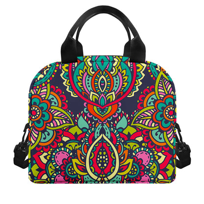 Colorful Floral Mandala Print Insulated Lunch Bag