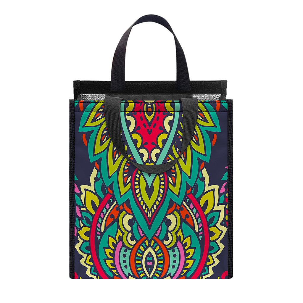 Colorful Floral Mandala Print Insulated Lunch Tote