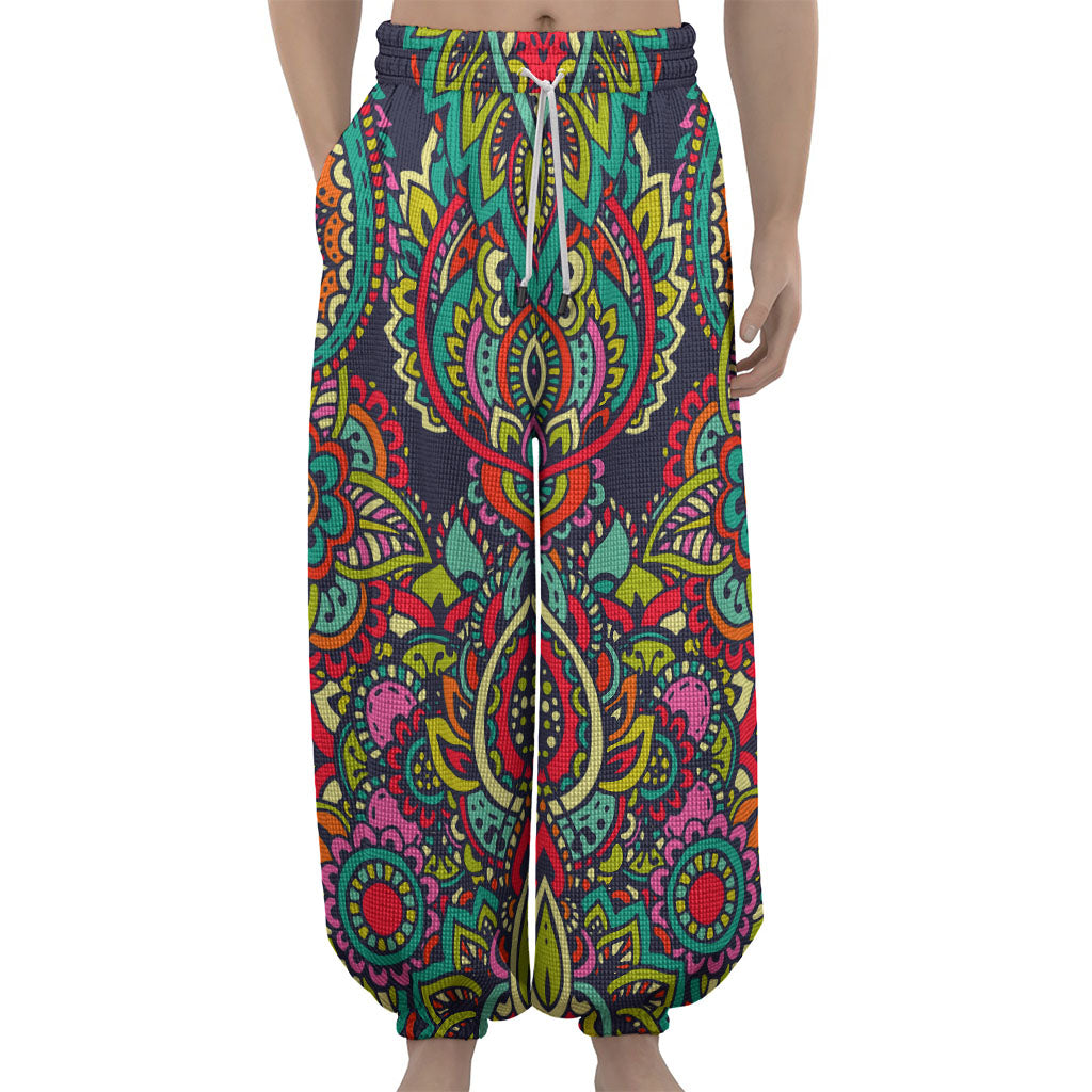 Colorful Floral Mandala Print Lantern Pants
