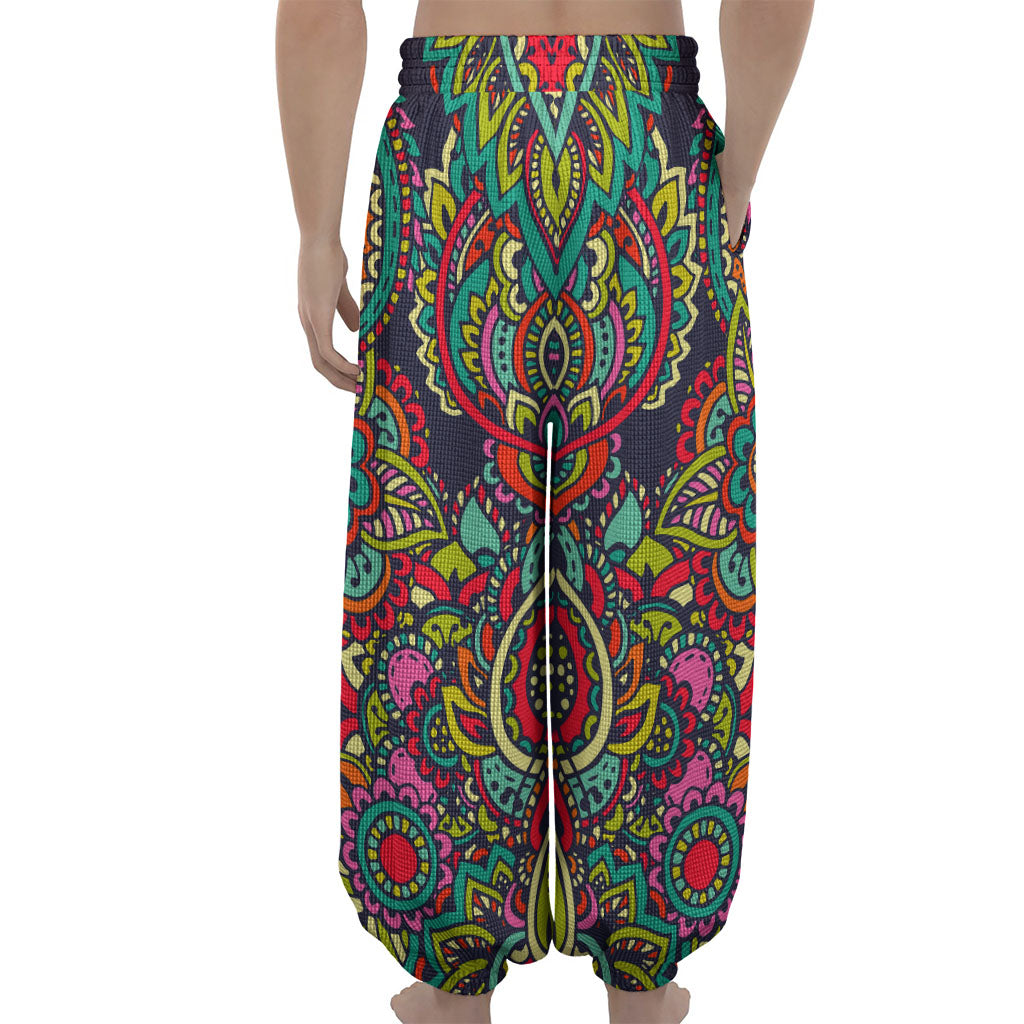 Colorful Floral Mandala Print Lantern Pants