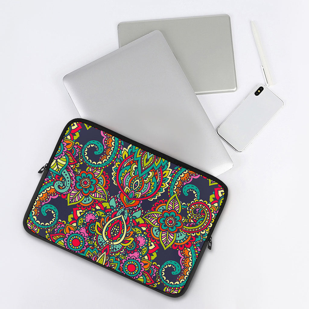 Colorful Floral Mandala Print Laptop Sleeve