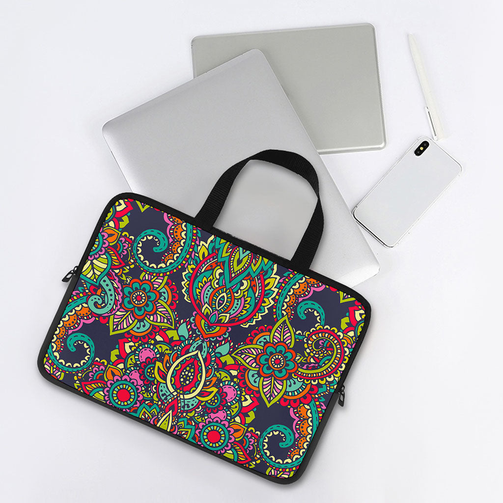 Colorful Floral Mandala Print Laptop Sleeve With Handle