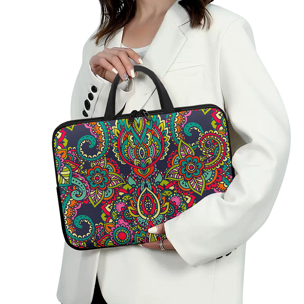 Colorful Floral Mandala Print Laptop Sleeve With Handle