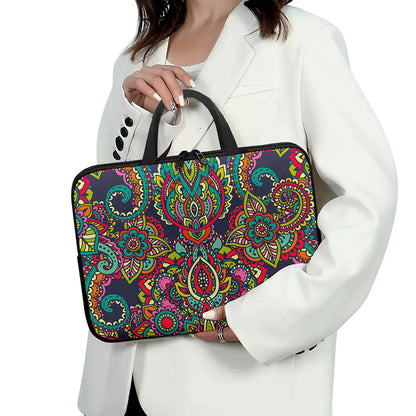 Colorful Floral Mandala Print Laptop Sleeve With Handle