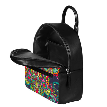 Colorful Floral Mandala Print Leather Backpack