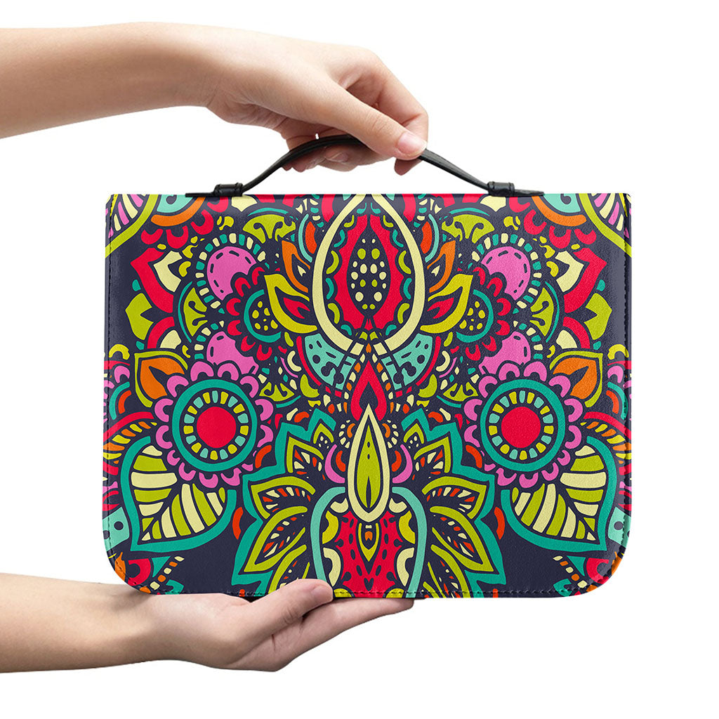 Colorful Floral Mandala Print Leather Bible Cover