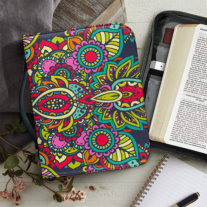 Colorful Floral Mandala Print Leather Bible Cover
