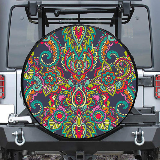 Colorful Floral Mandala Print Leather Spare Tire Cover