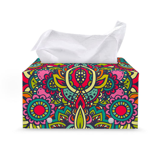 Colorful Floral Mandala Print Leather Tissue Box Cover