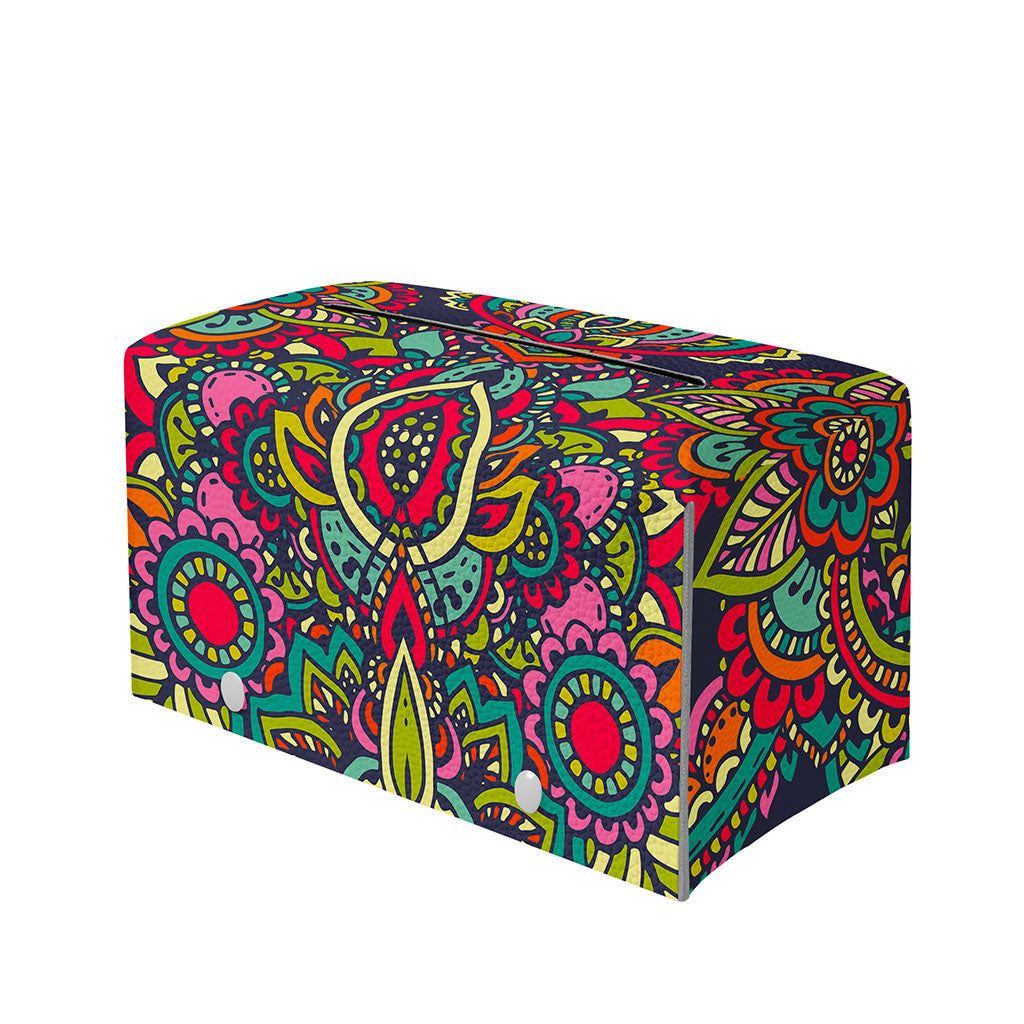 Colorful Floral Mandala Print Leather Tissue Box Cover