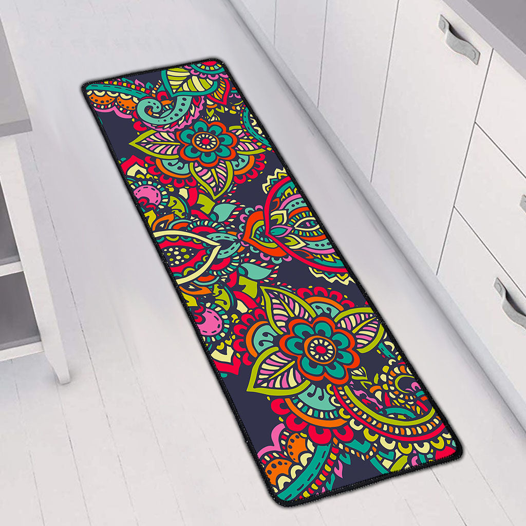 Colorful Floral Mandala Print Long Kitchen Mat
