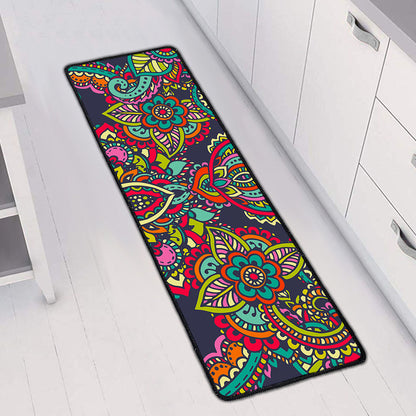 Colorful Floral Mandala Print Long Kitchen Mat