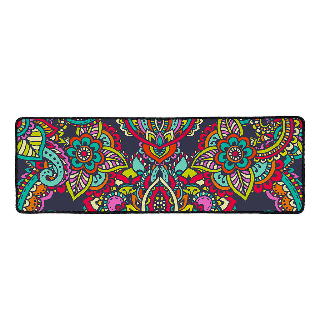 Colorful Floral Mandala Print Long Kitchen Mat
