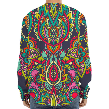 Colorful Floral Mandala Print Long Sleeve Baseball Jersey