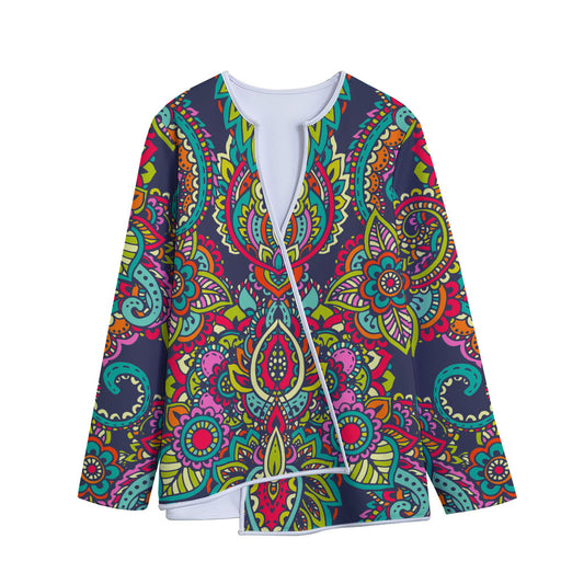 Colorful Floral Mandala Print Long Sleeve Short Coat