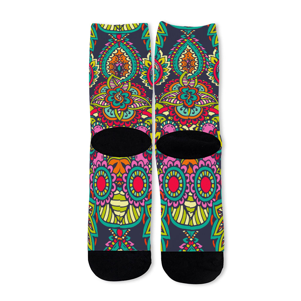 Colorful Floral Mandala Print Long Socks