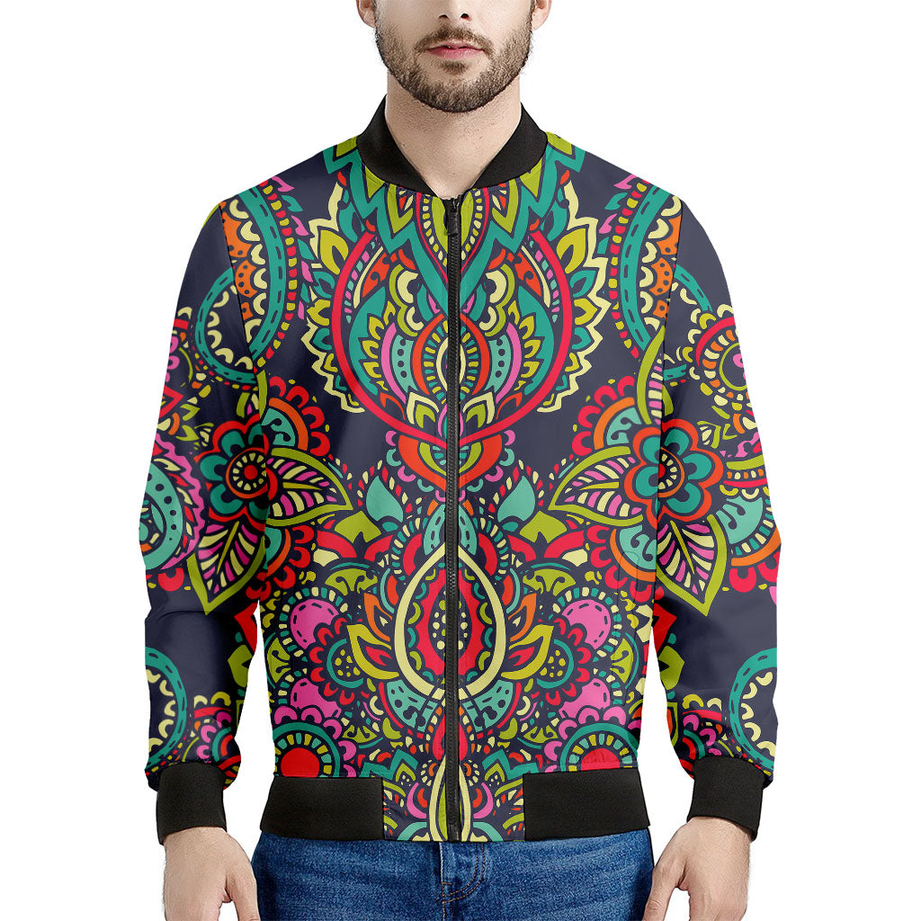 Colorful Floral Mandala Print Men's Bomber Jacket