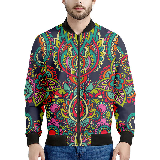 Colorful Floral Mandala Print Men's Bomber Jacket