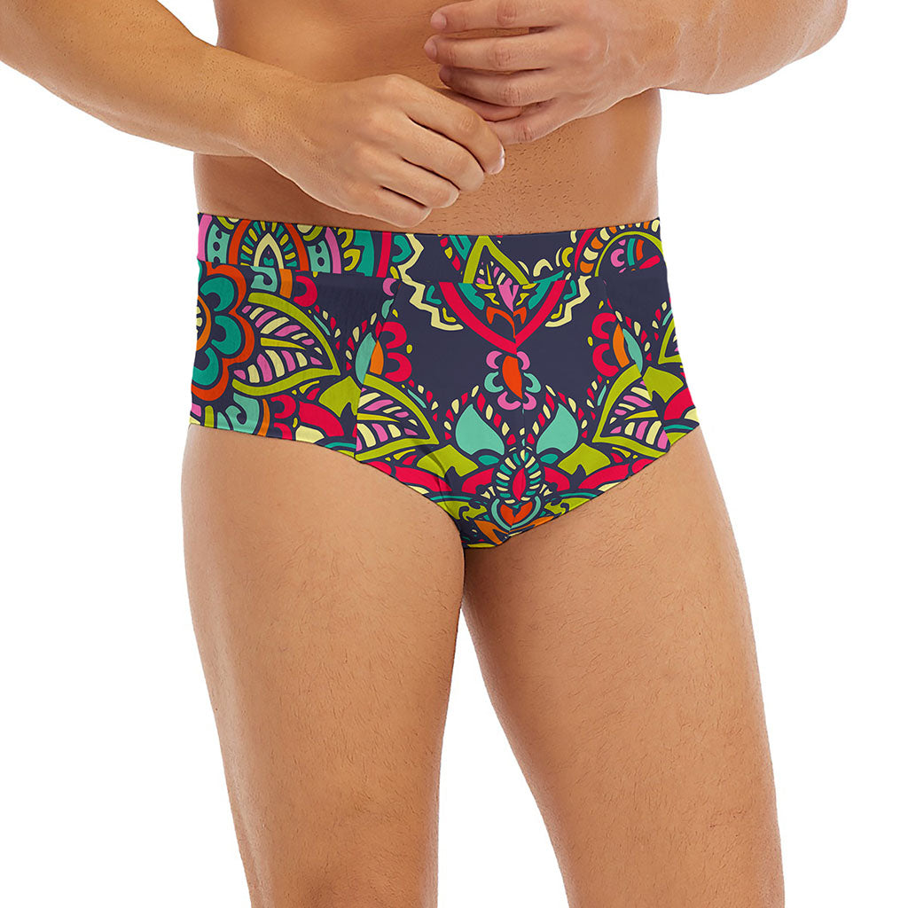 Colorful Floral Mandala Print Men's Briefs