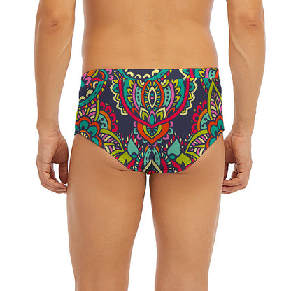Colorful Floral Mandala Print Men's Briefs