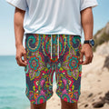 Colorful Floral Mandala Print Men's Cargo Shorts