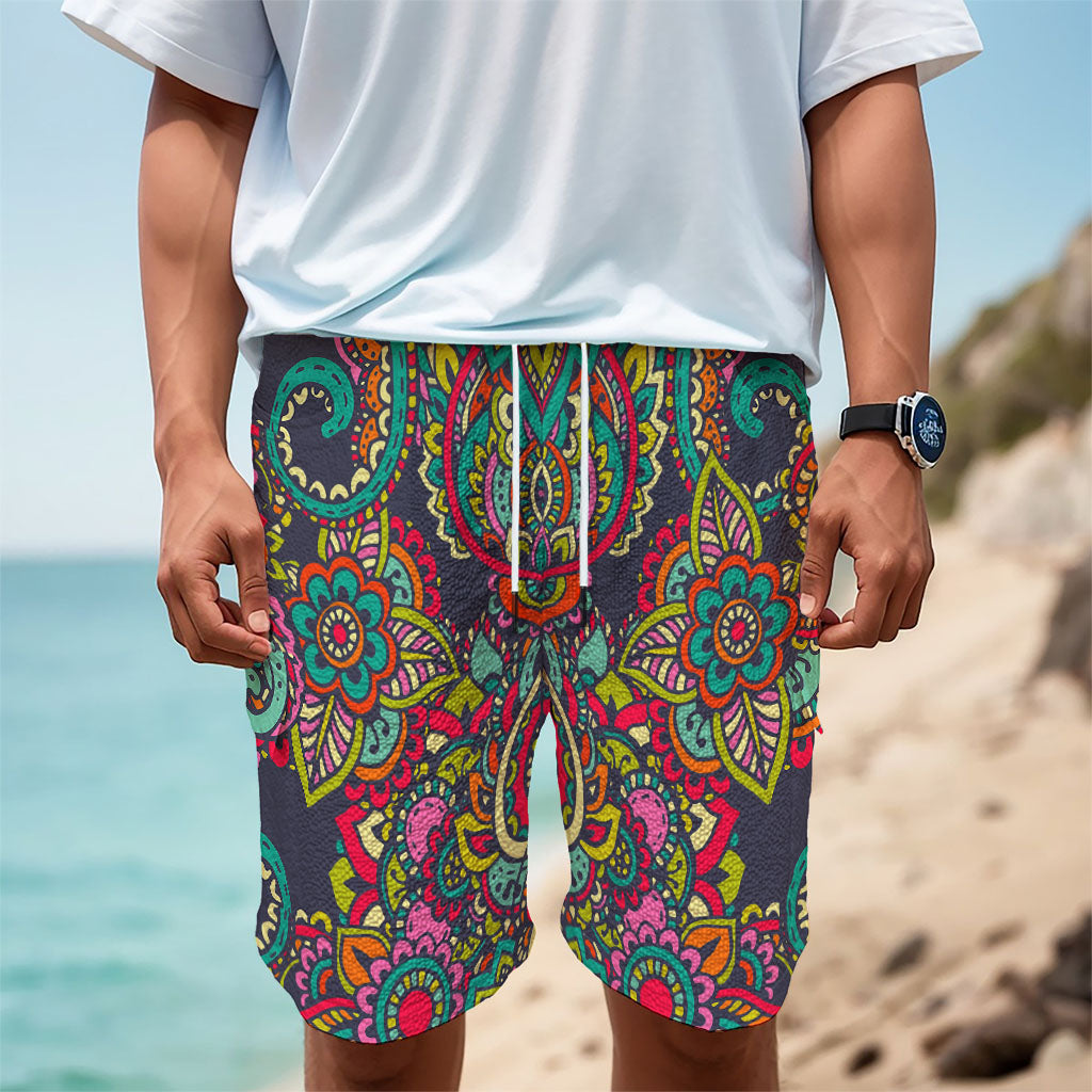 Colorful Floral Mandala Print Men's Cargo Shorts