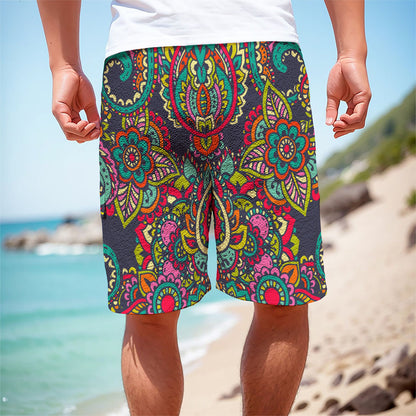 Colorful Floral Mandala Print Men's Cargo Shorts