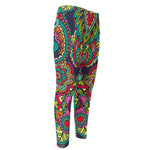 Colorful Floral Mandala Print Men's Compression Pants