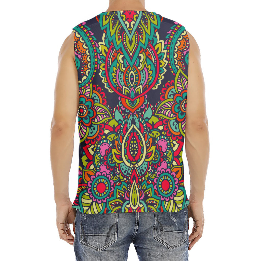 Colorful Floral Mandala Print Men's Fitness Tank Top