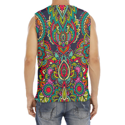 Colorful Floral Mandala Print Men's Fitness Tank Top