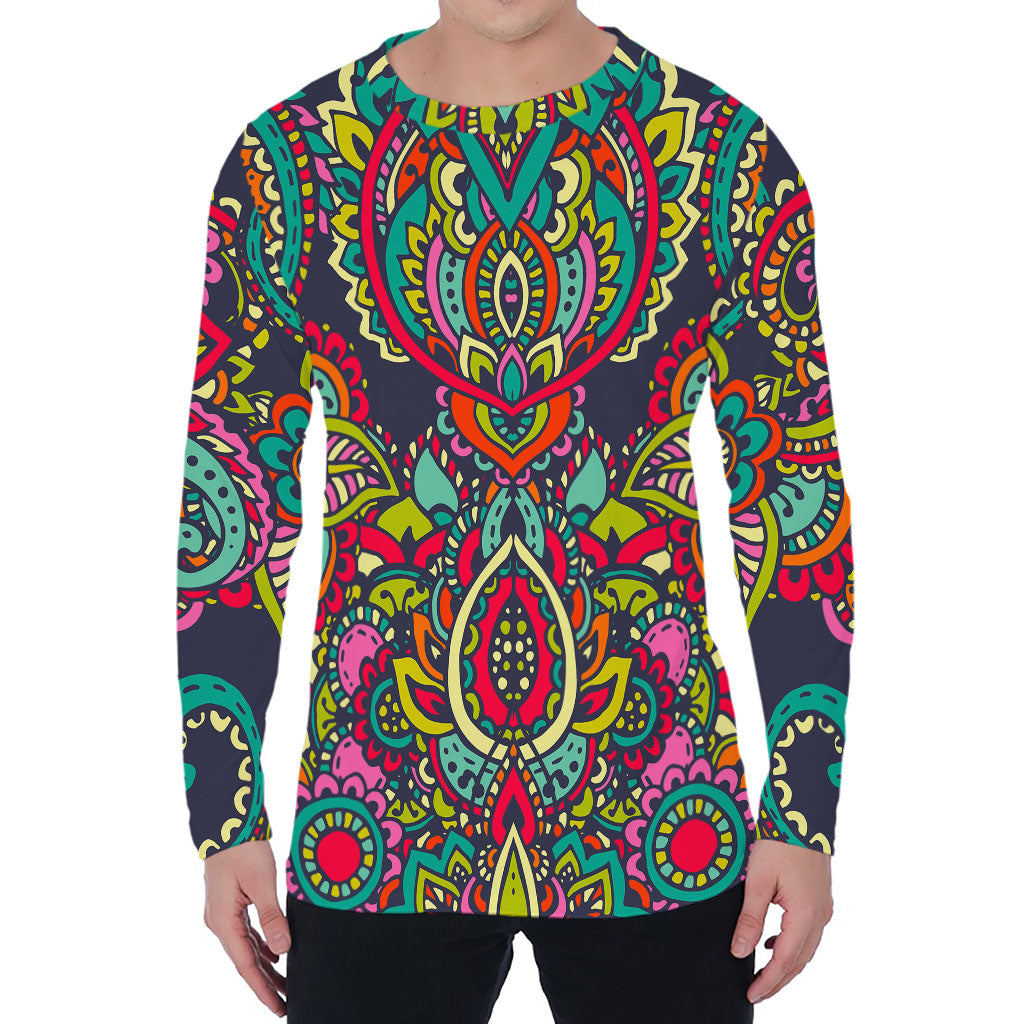 Colorful Floral Mandala Print Men's Long Sleeve T-Shirt