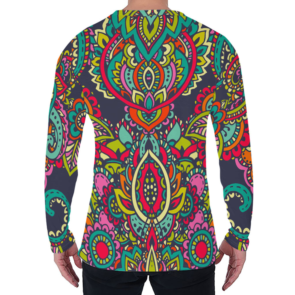 Colorful Floral Mandala Print Men's Long Sleeve T-Shirt