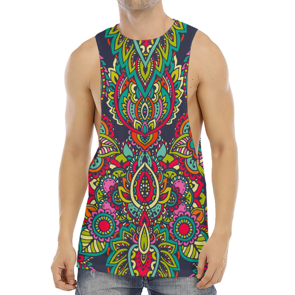 Colorful Floral Mandala Print Men's Muscle Tank Top