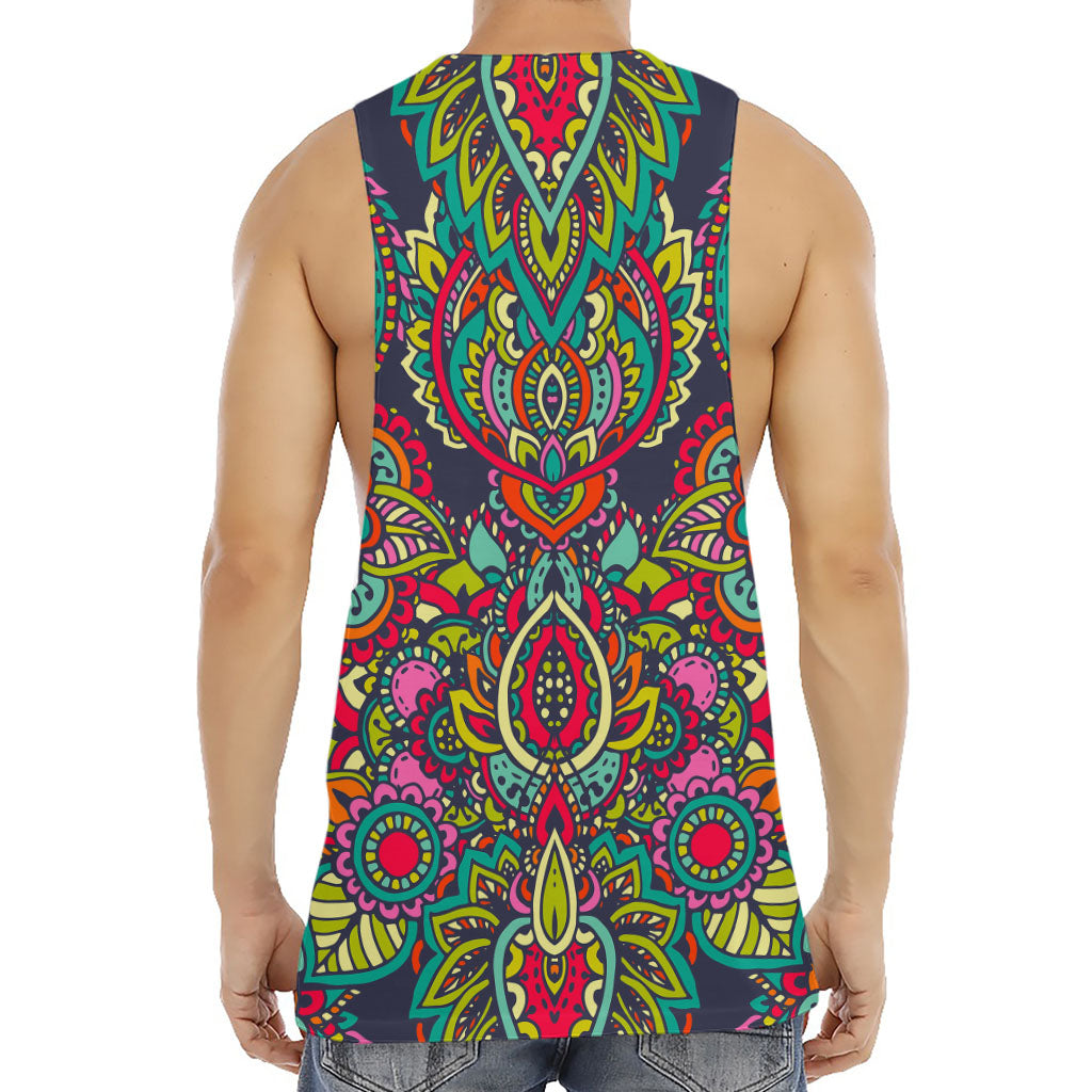 Colorful Floral Mandala Print Men's Muscle Tank Top