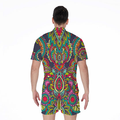 Colorful Floral Mandala Print Men's Rompers