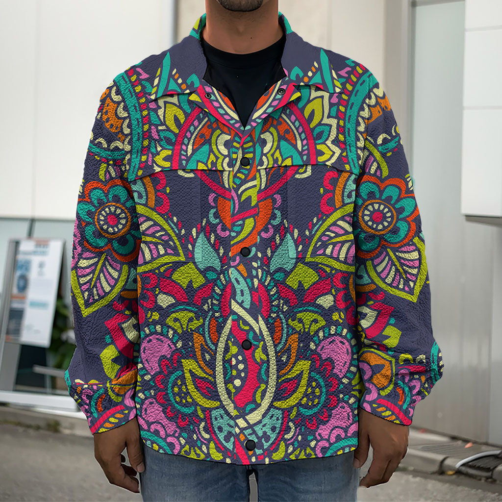 Colorful Floral Mandala Print Men's Shirt Jacket
