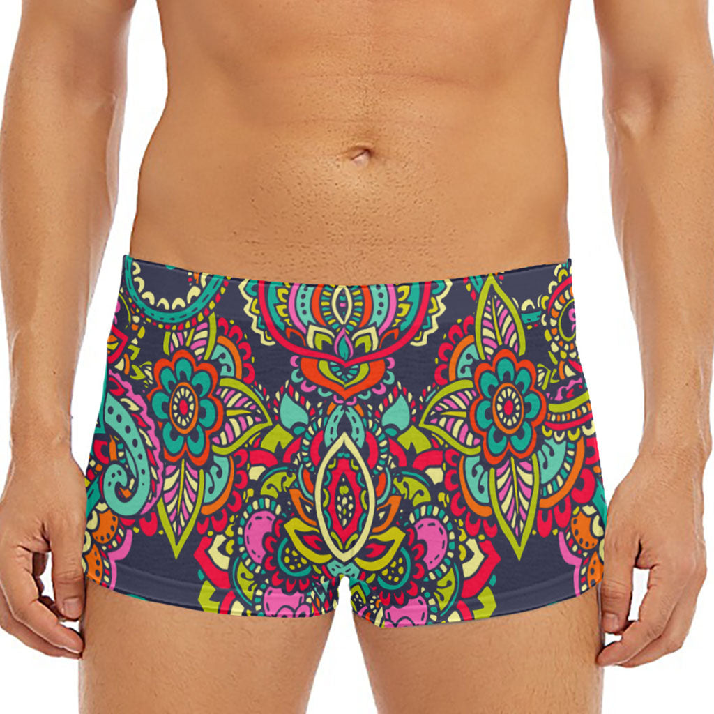 Colorful Floral Mandala Print Men's Short Boxer Briefs